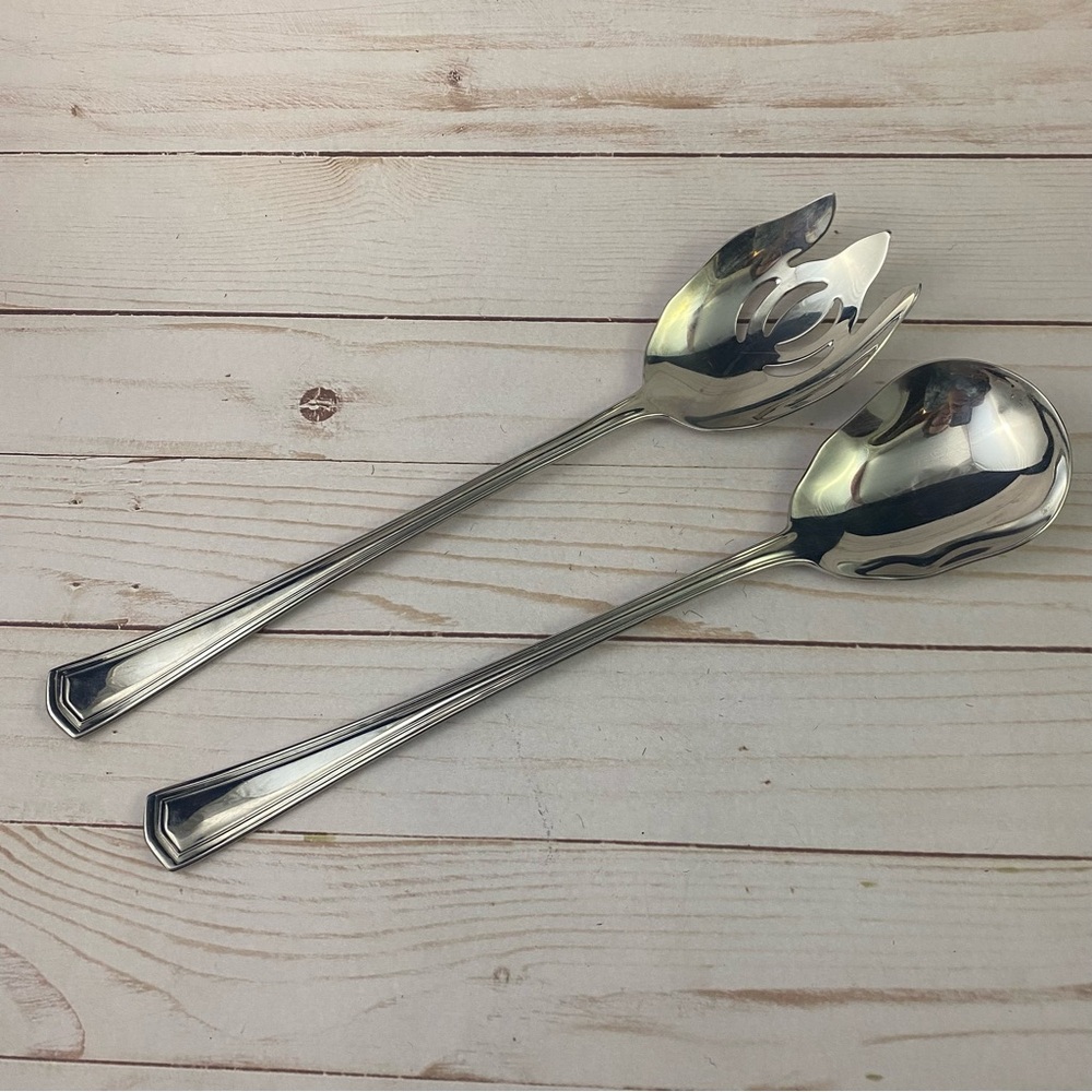 Reed Barton PALLADIAN 2 Pc Salad Serving Set Fork and Spoon Glossy Stainless